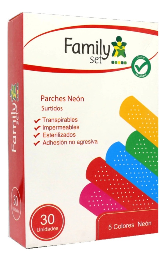 Family Set Parches Curita Colores Neón 30 Unidades