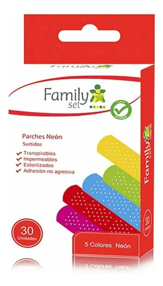 Family Set Parches Curita Colores Neón 30 Unidades
