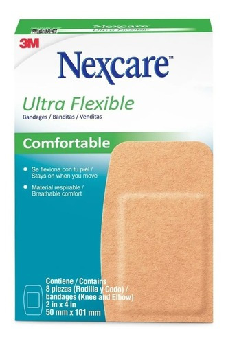 Nexcare Parche Ultra Flexible Comfortable Respirable Rodilla Codo 8 Unidades