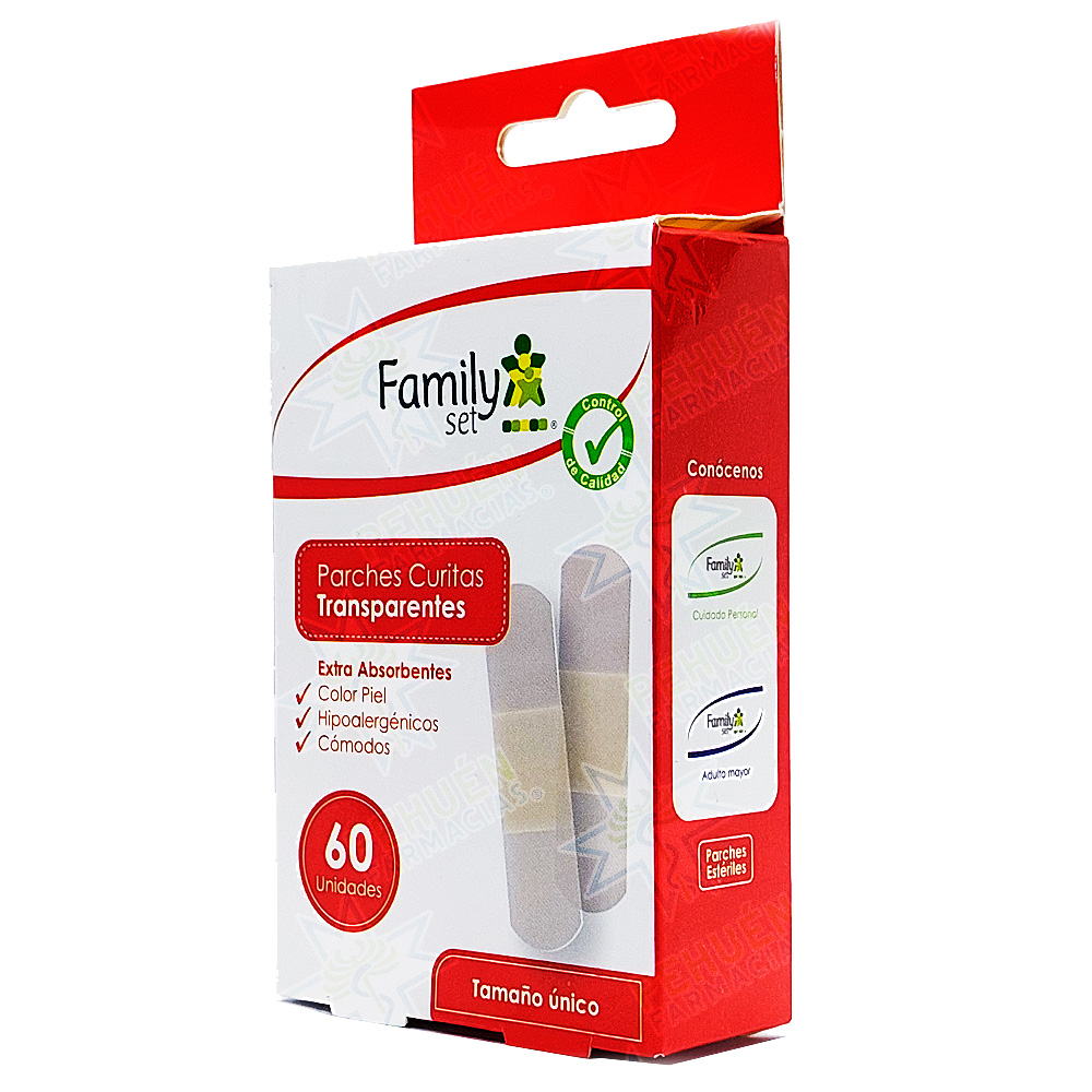 Family Set Parches Curitas Transparentes Super Absorbentes 60 Unidades