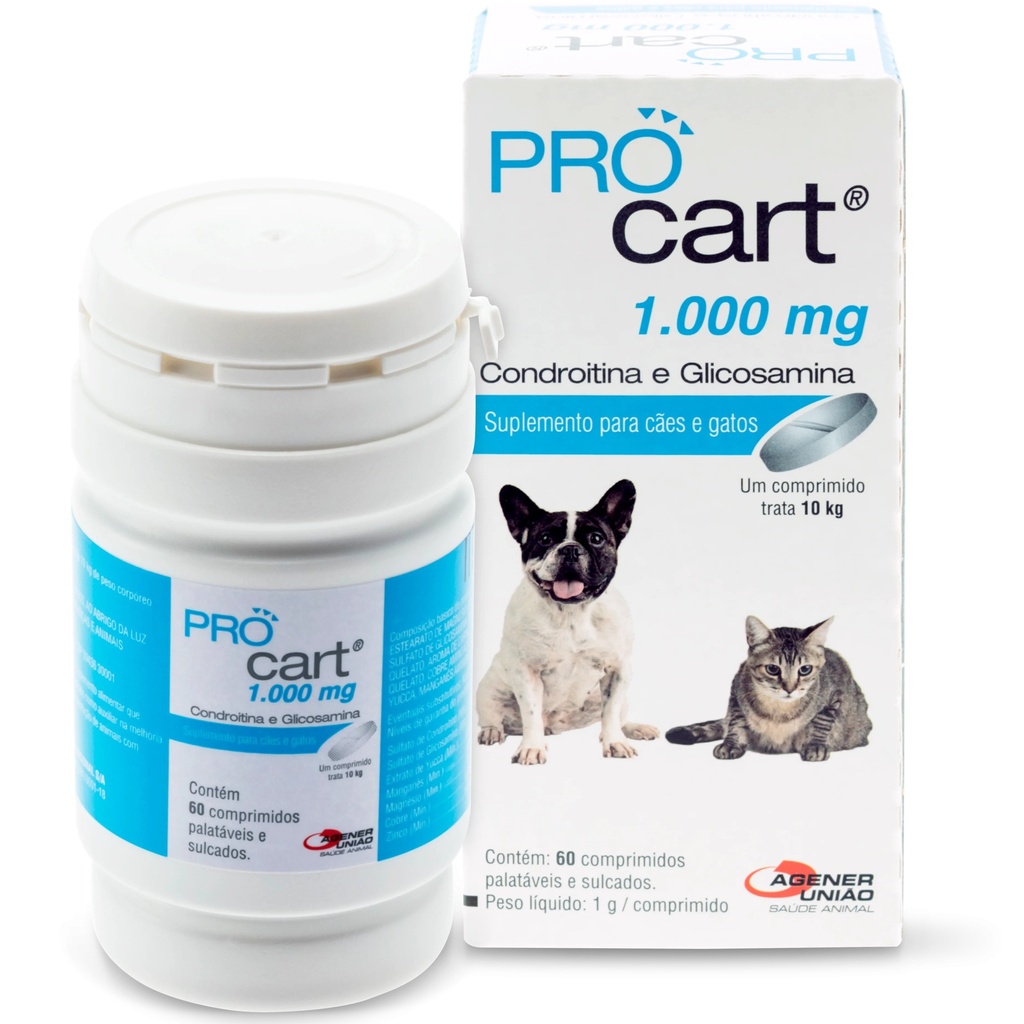 Pro Cart 1000 mg Gato/Perro 60 Comprimidos Agener Uniao*