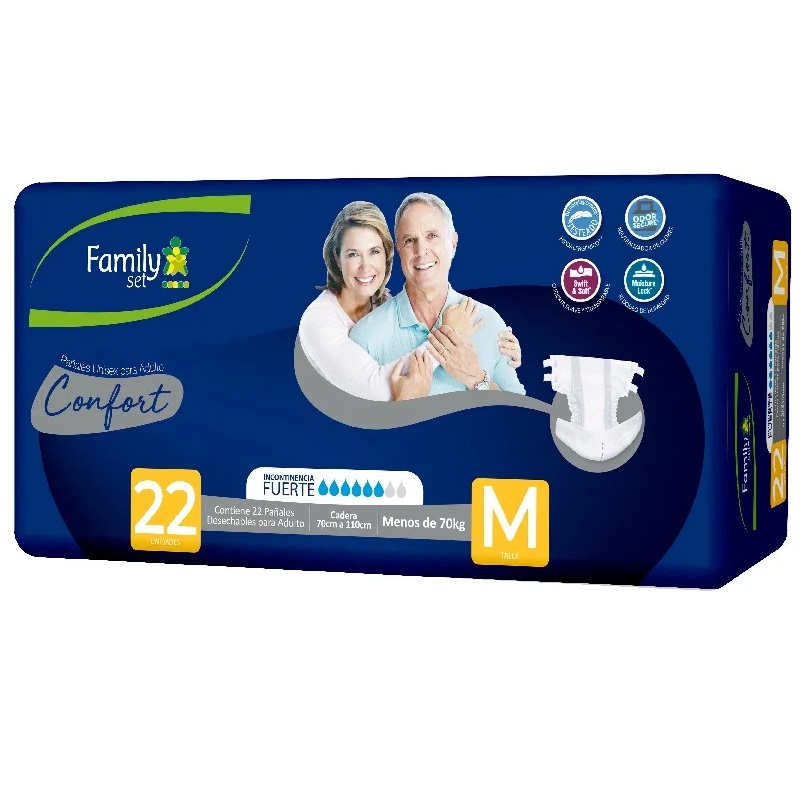 Family Set Confort 22 Pañales para Adulto Talla M Menos de 70 Kg