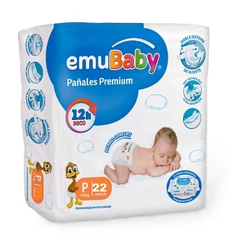 EmuBaby Talla P 3-6 Kg 22 Pañales Desechables Emuchile