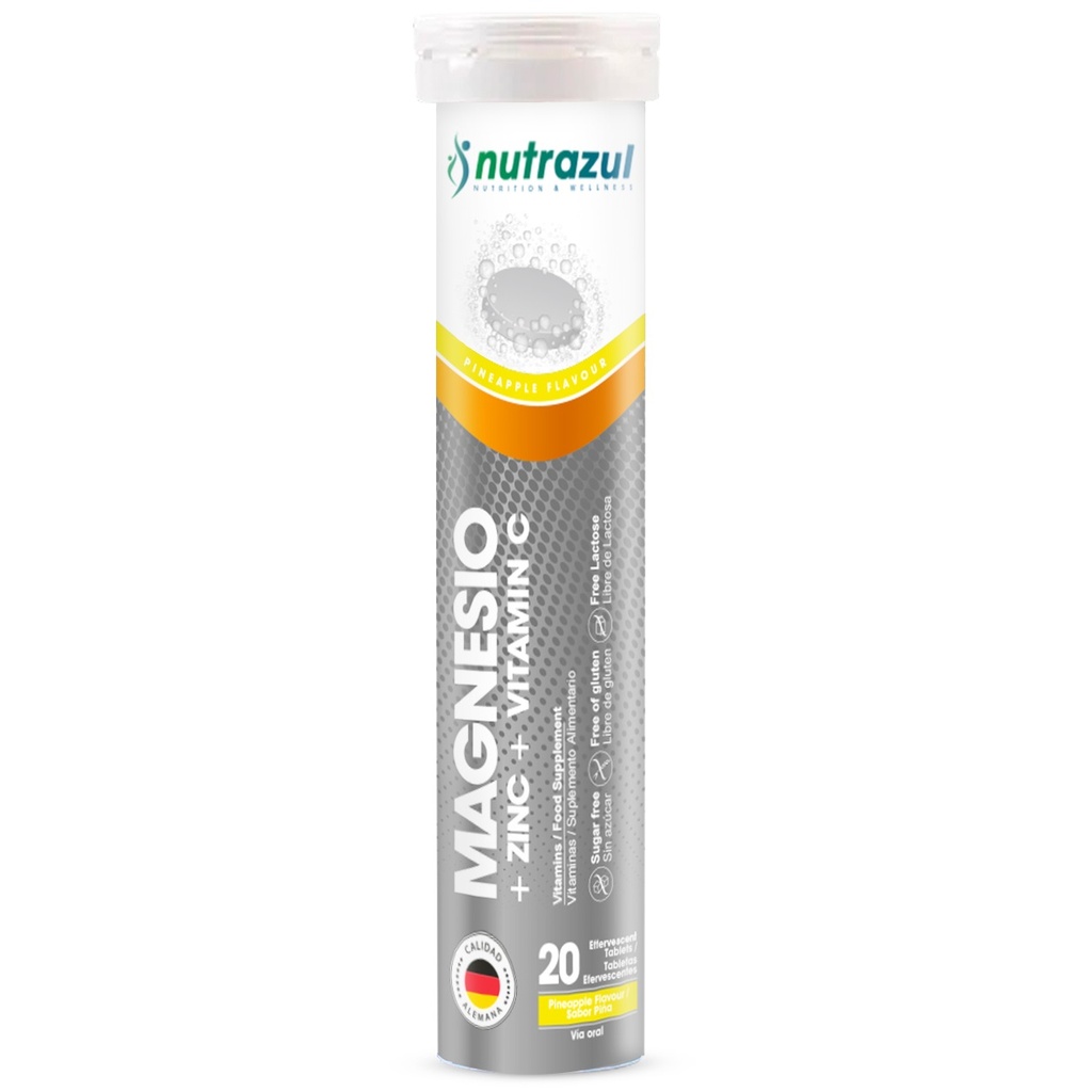 Magnesio 350 mg +Zinc 10 mg +Vit. C 20 Comprimidos Efervescentes Nutrazul