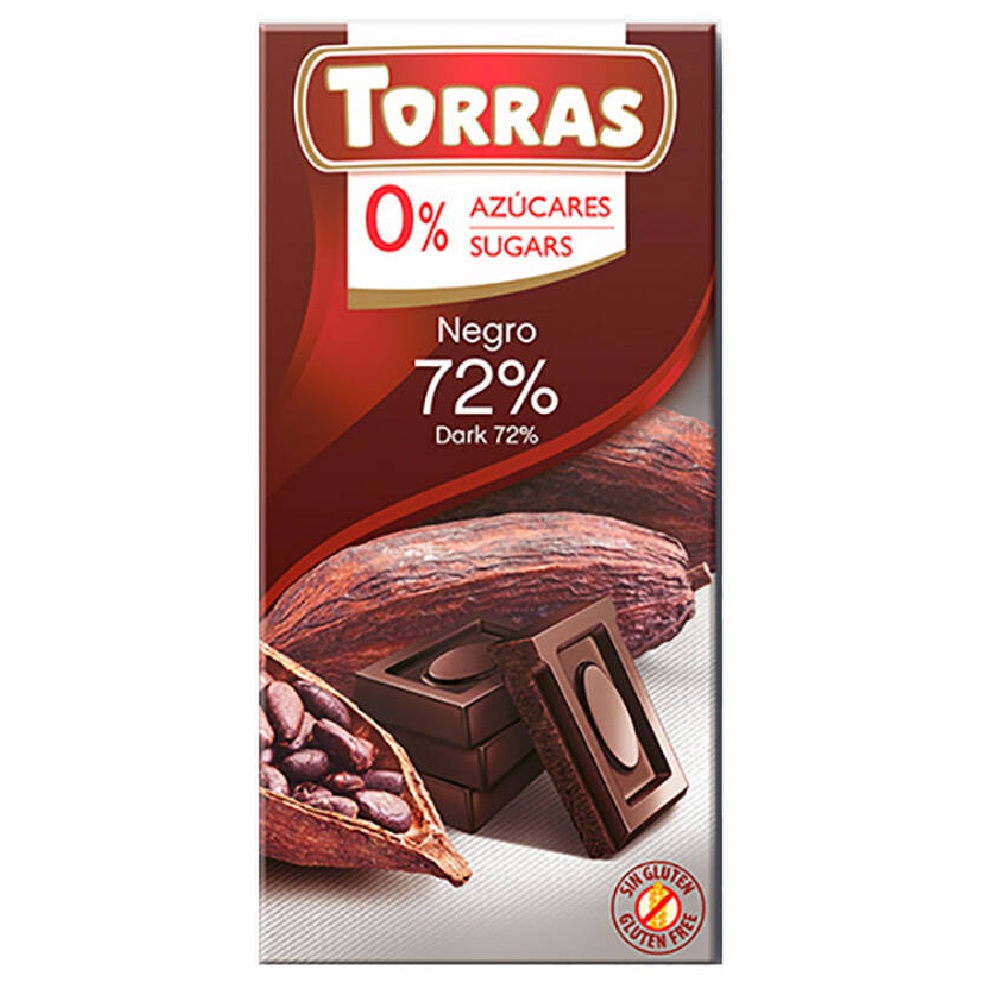 Torras Chocolate Negro Sin Azucar con 72% Cacao 75 g