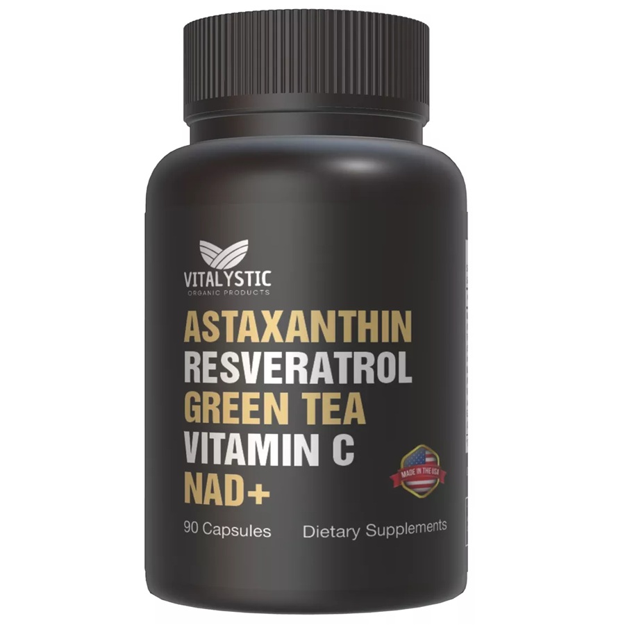 Astaxantina, Trans-Resveratrol, Té Verde, Vitamina y NAD+ C 90 Cápsulas Vitalystic