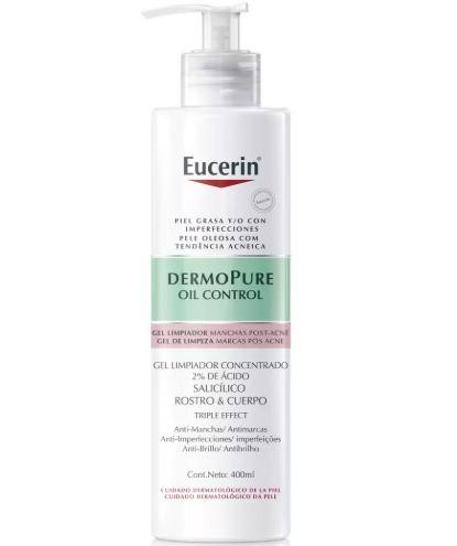 DermoPure Oil Control Gel Limpiador Rostro y Cuepo Ácido Salicílico 2 % 400 mL Eucerin