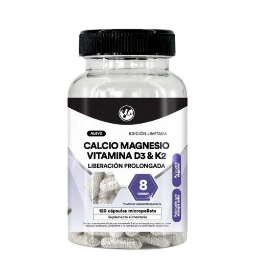 Calcio Magnesio Vitamina D3 & K2 120 Cápsulas con Gránulos de Lib. Prolongada Natural Farm