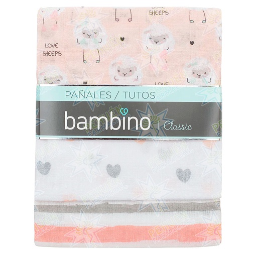 [7804995103370] Bambino Classic Tutos Rosado 3 Pañales de Tela Hofmann