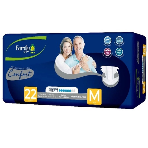 [7805633022480] Family Set Confort 22 Pañales para Adulto Talla M Menos de 70 Kg