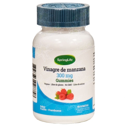 [7805633028758] Vinagre de Manzana 300 mg 60 Gomitas Frutilla Frambuesa SpringLife