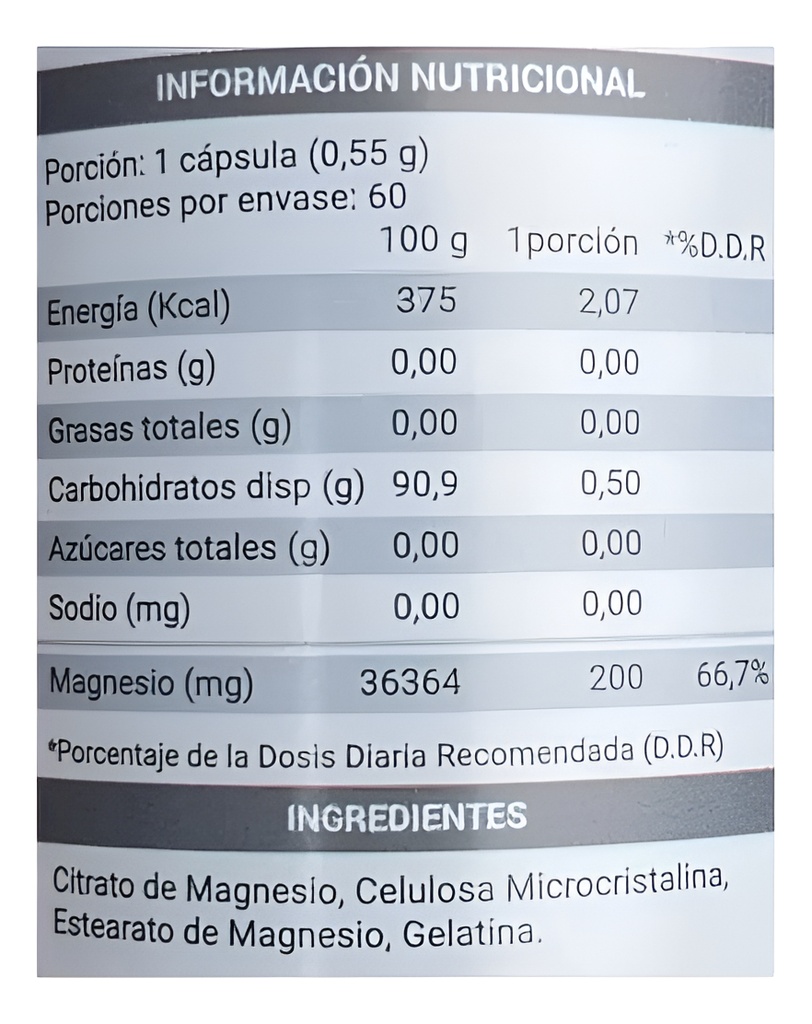Magnesio Citrato 200 Mg 60 Cápsulas Springlife
