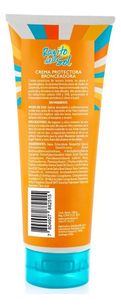 Rayito De Sol Zanahoria Fps 30 Bloqueador Solar Crema 190 G