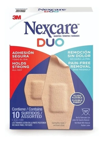 Nexcare Parche Curita DUO Remoción Sin Dolor 10 Unidades Surtidas