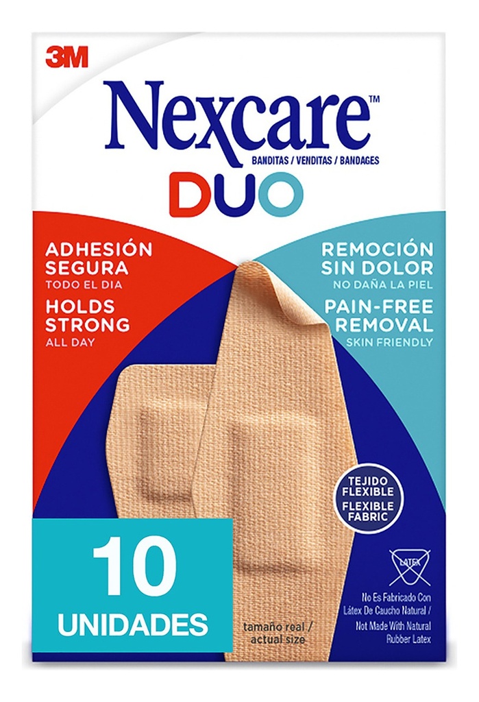 Nexcare Parche Curita DUO Remoción Sin Dolor 10 Unidades Surtidas