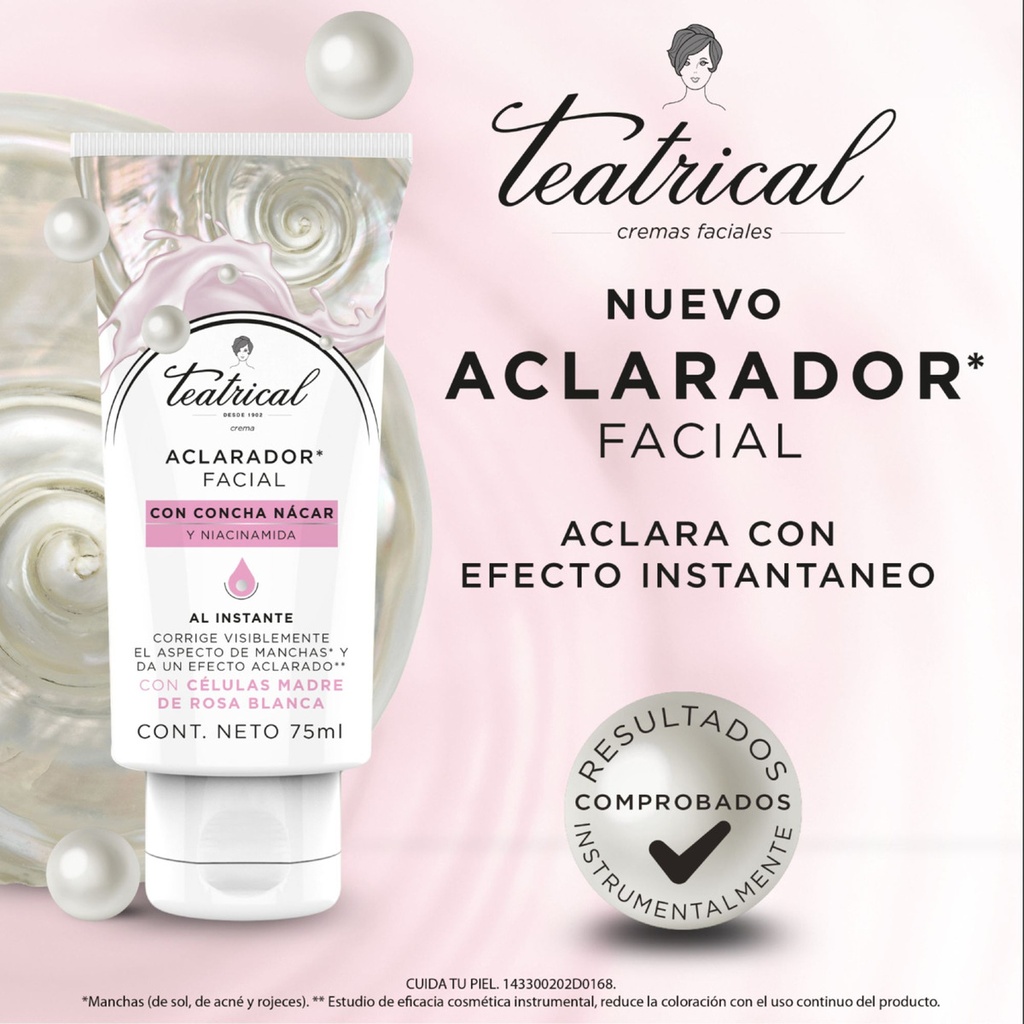 Teatrical Crema Aclaradora Facial con Concha Nácar y Niacinamida 75 mL Genomma Lab