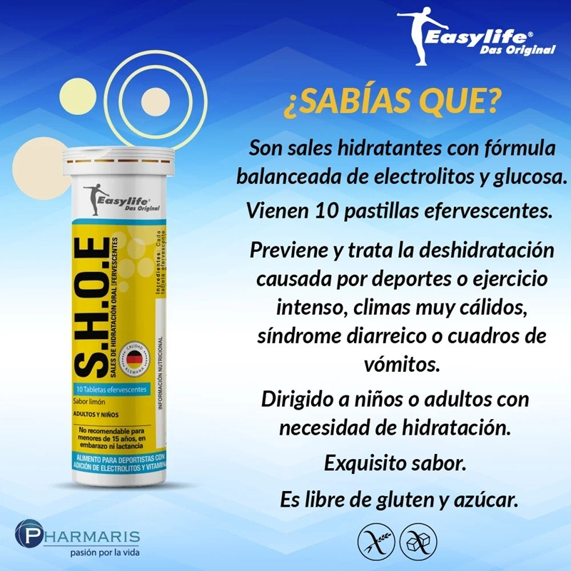 SHOE Sales de Hidratación Oral 10 Comprimidos Efervescentes Limón Easylife
