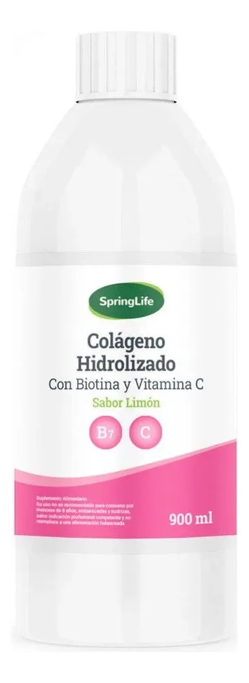 Colágeno Hidrolizado + Biotina + Vit. C Sabor Limón 900 mL Springlife