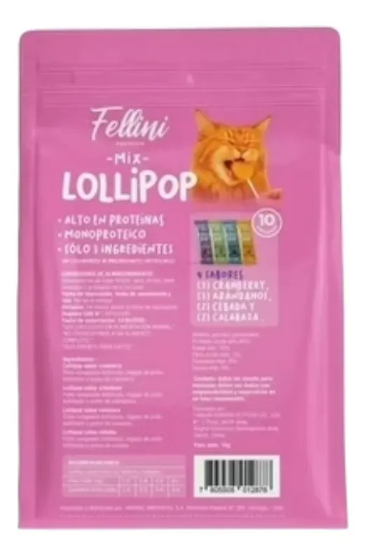 Fellini Snack Lolli Pop Gatos Mix Sabores 10 Unidades