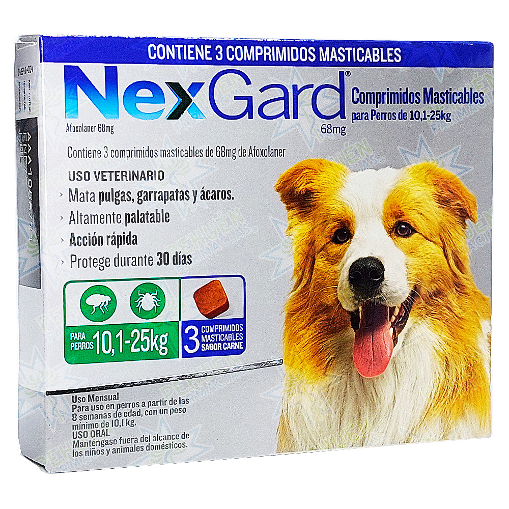 Nexgard Perros 10,1 a 25 kg 68 mg 3 Comprimidos Masticables Boehringer Ingelheim