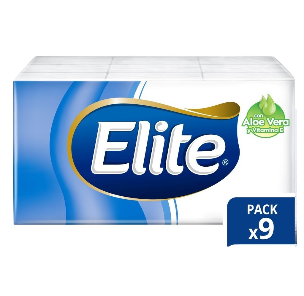 Elite con Aloe Vera 9 Paquetitos de 10 Pañuelos Desechables Cmpc