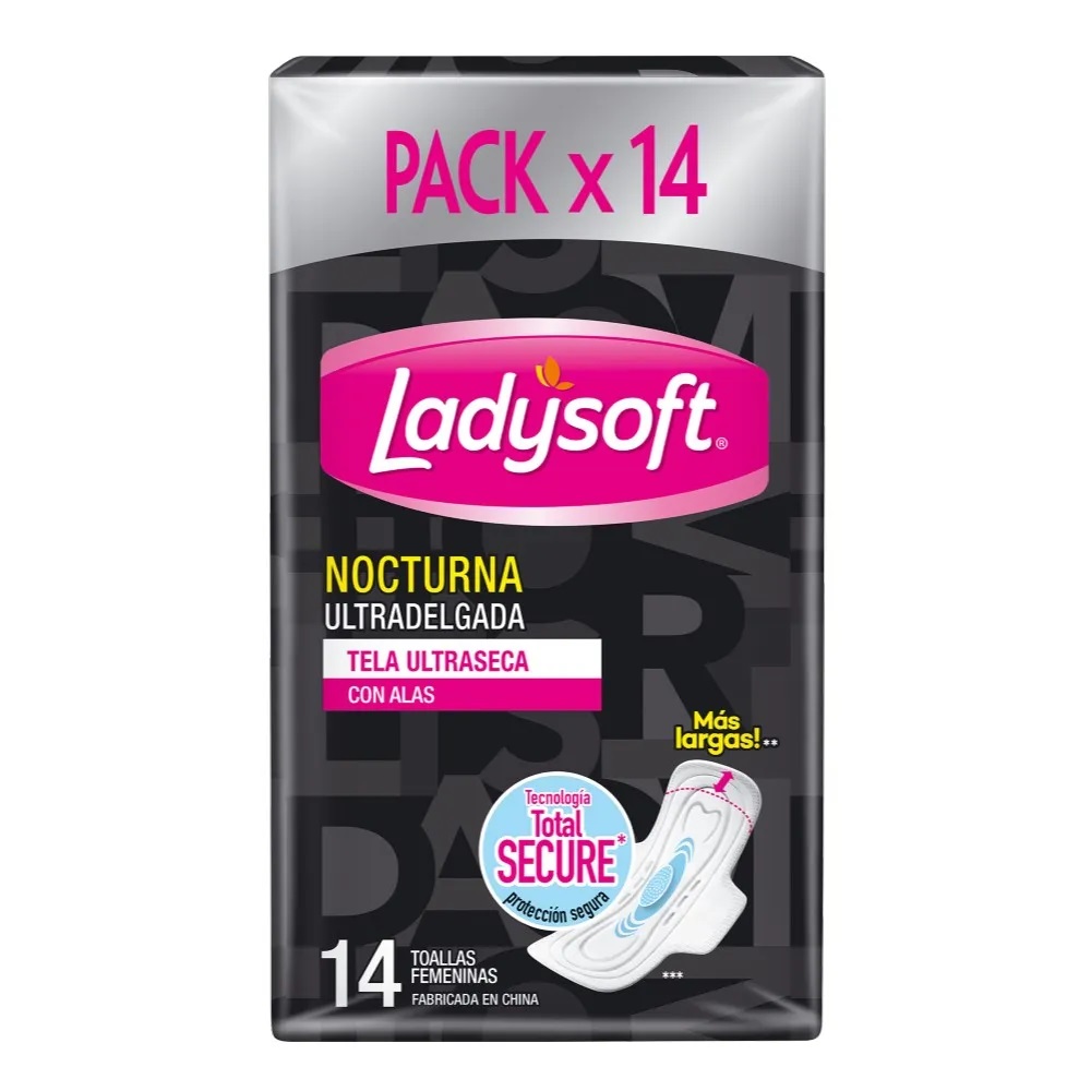 Ladysoft Nocturna Ultra Delgada Con Alas 14 Toallas Femeninas Cmpc