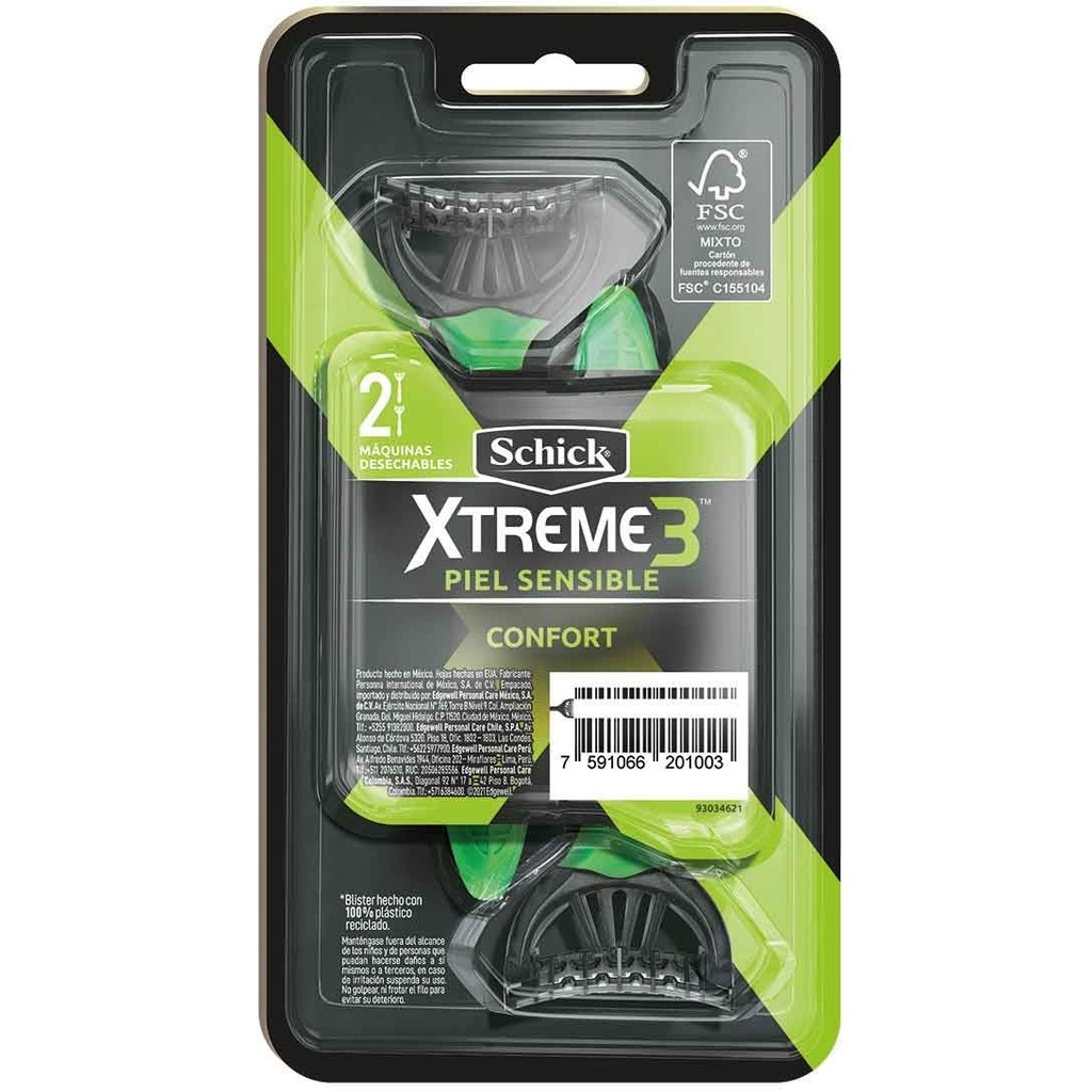 Schick Xtreme3 Confort Piel Sensible 2 Máquinas de Afeitar Edgewell P.C.