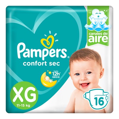 Pampers Confort Sec Talla XG 12-15 Kg 16 Pañales P&G