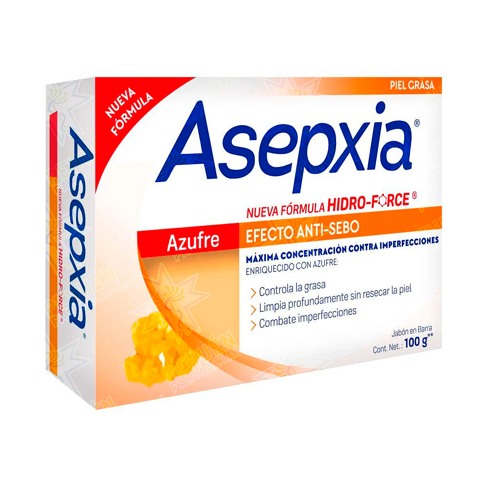 Asepxia Azufre Secante Jabón en Barra Acné 100 g Genomma Lab