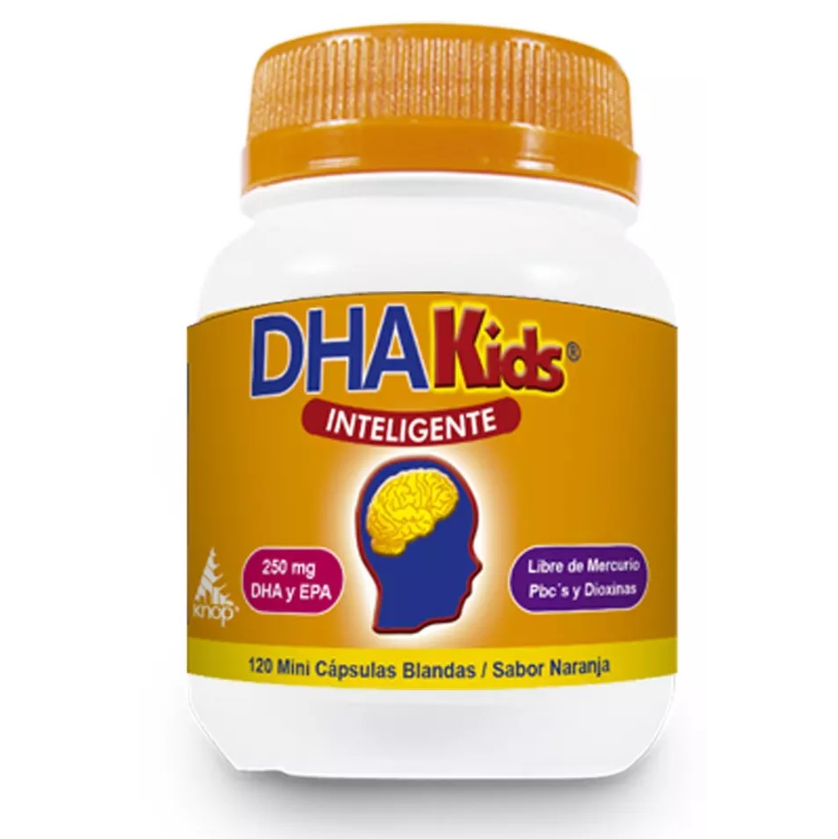 DHA Kids Inteligente Omega 3 120 Cápsulas Blandas Sabor Naranja Knop Natural