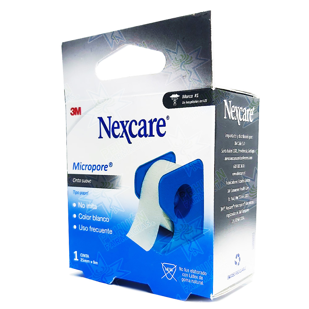 Nexcare Micropore Blanca Cinta Adhesiva Papel 2,5 cm x 9,1 m con Dispensador 3M