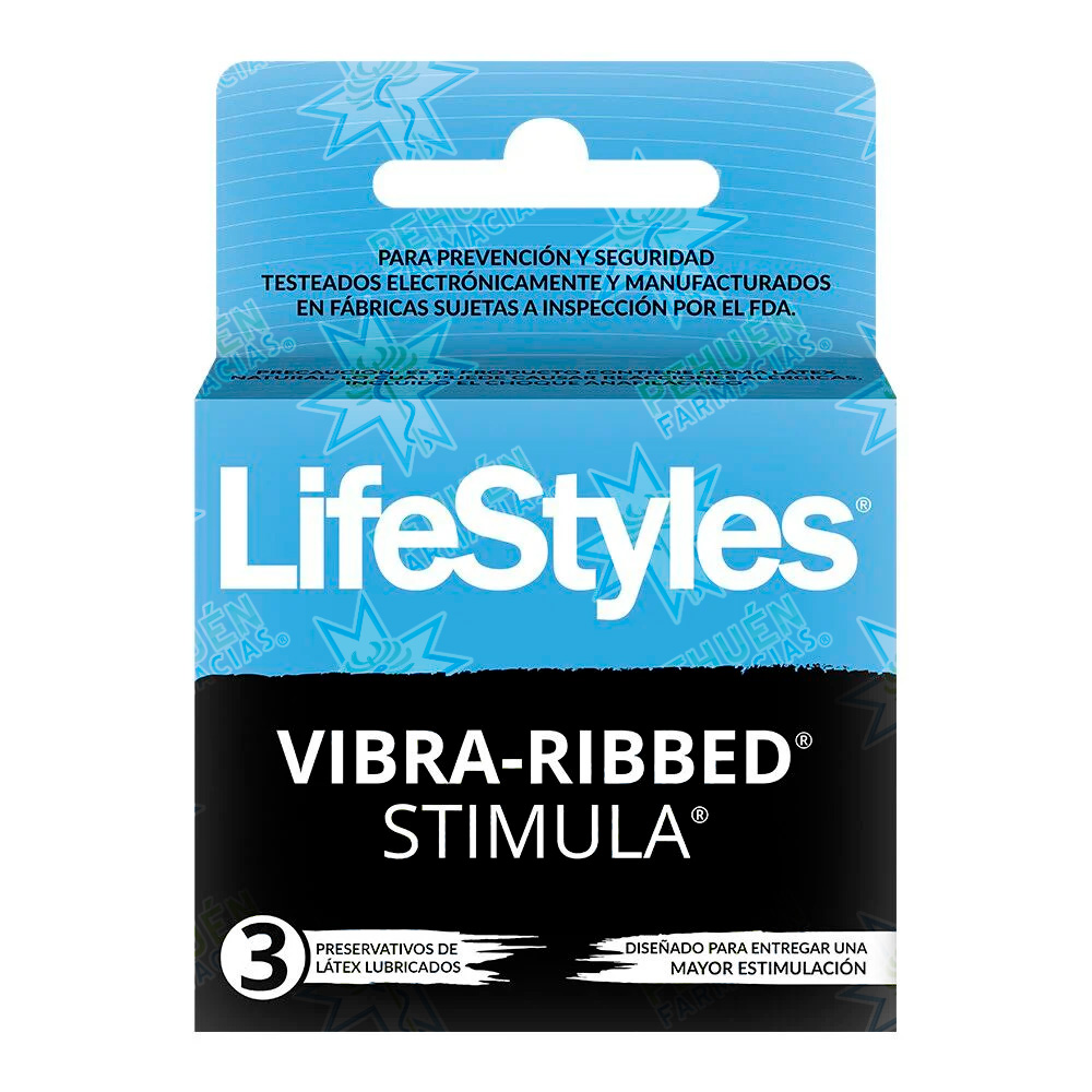 Lifestyles Vibra-Ribbed Stimula 3 Preservativos Texturados Prater