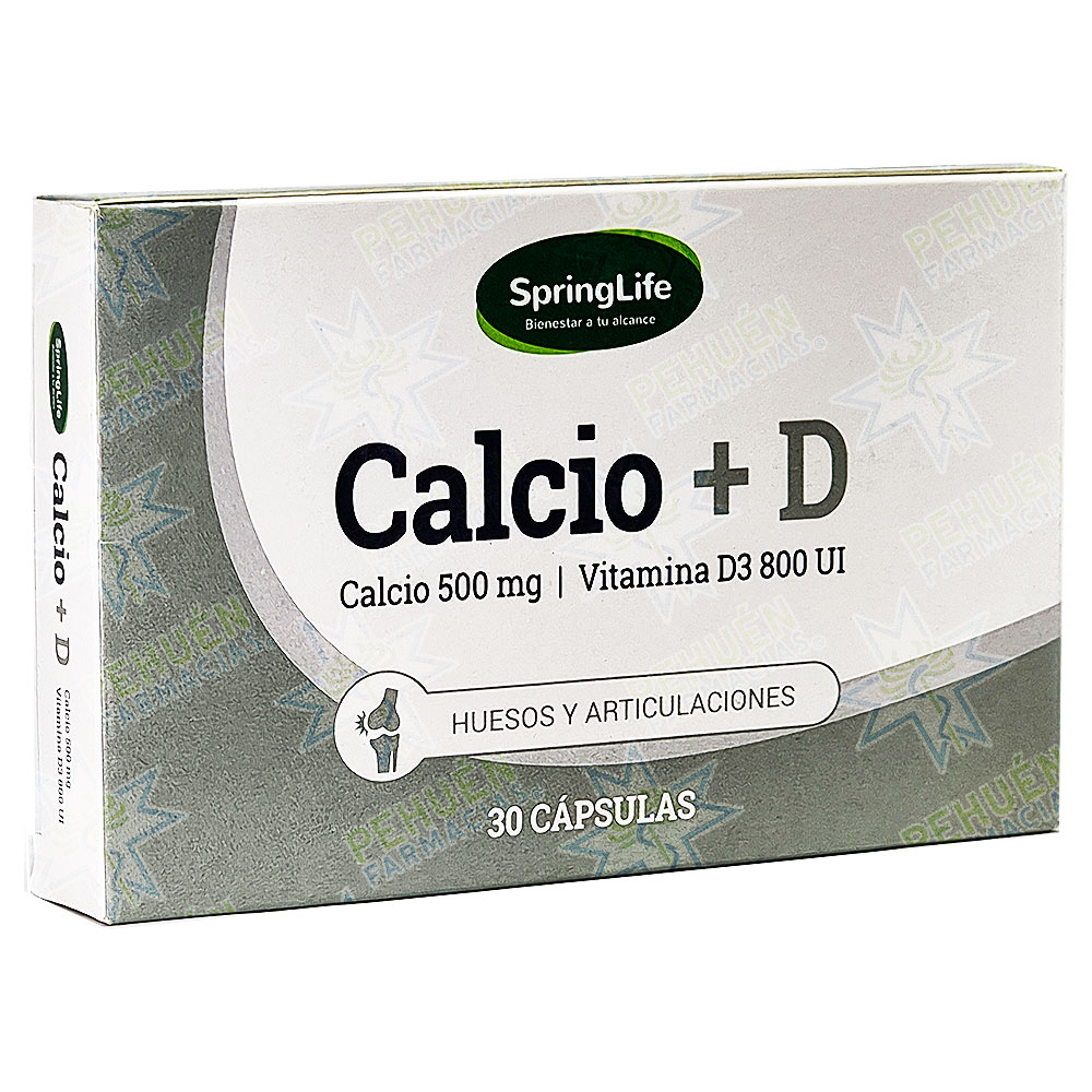 Calcio + Vitamina D3 (500 mg/ 800 UI) 30 Cápsulas SpringLife
