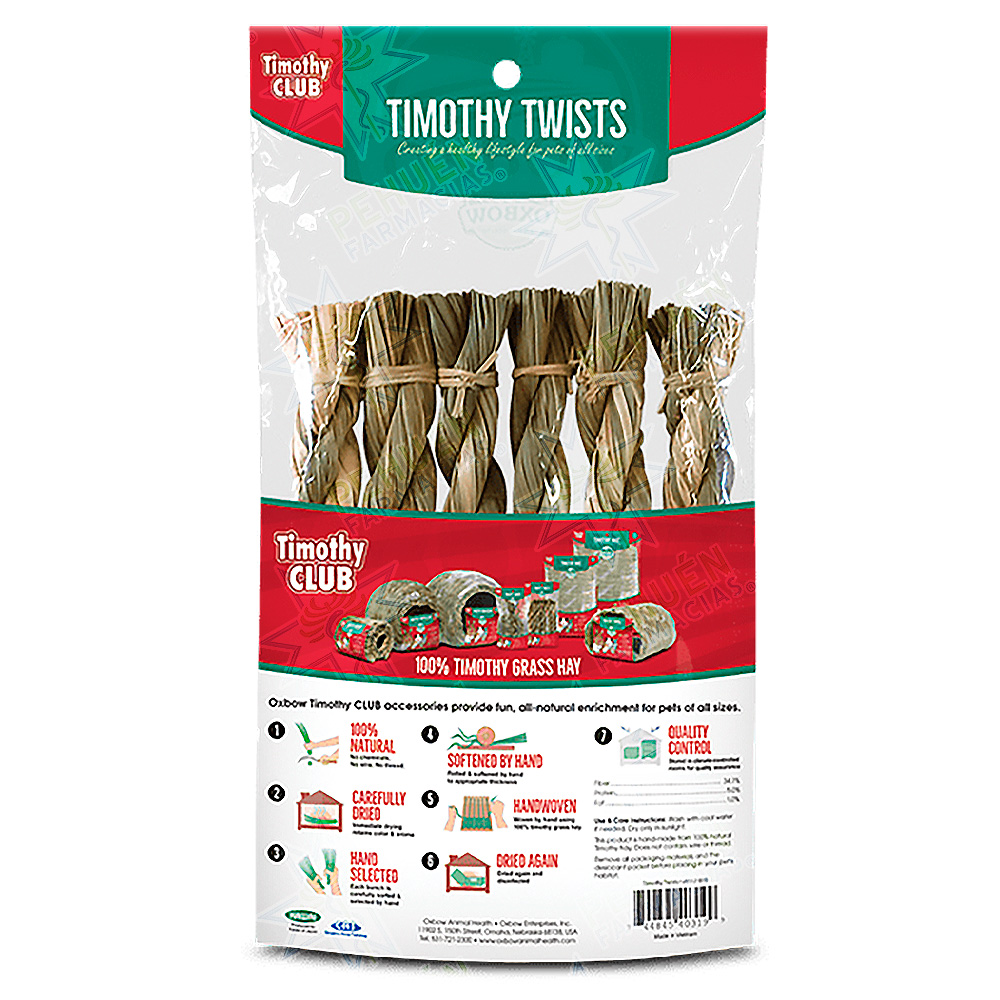 Timothy Twists Trenzas comestibles de Heno para Roedores 6 Unidades Oxbow
