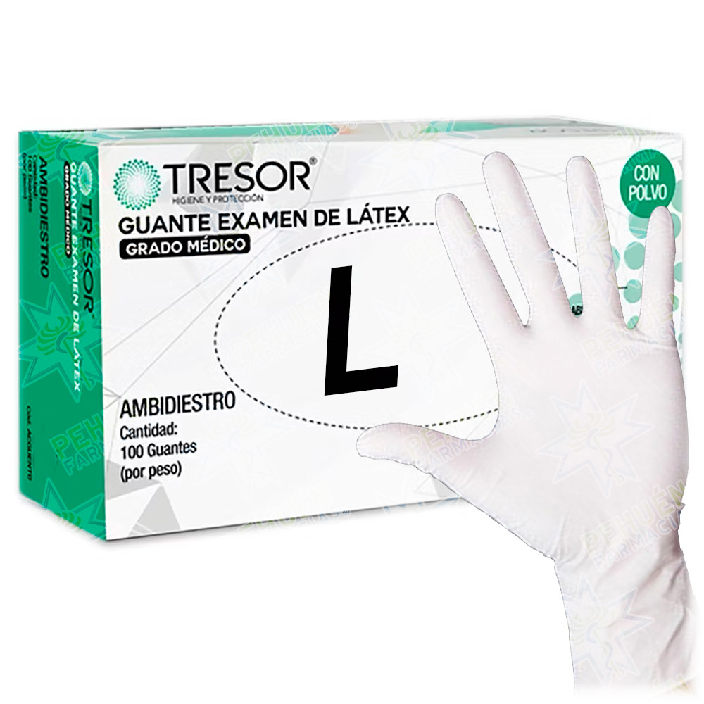 Tresor Guantes Examinación Látex Talla L Con Polvo Blancos 100 Unidades Grado Médico Reutter