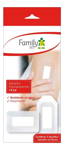 Family Set Apósito Adhesivo Transparente con Pad Protector 6 x 10 cm 3 Unidades Munnich P. M.