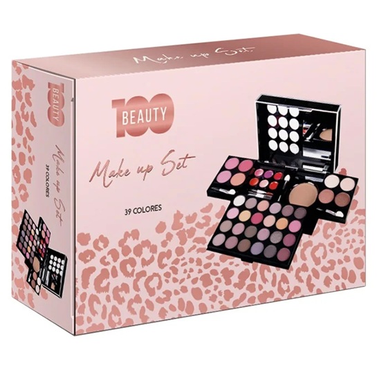 Beauty 100 Make Up Set - Paleta 28 Sombras + 4Rubores + 6Lipgloss + Polvo Compacto + Delineador Labios