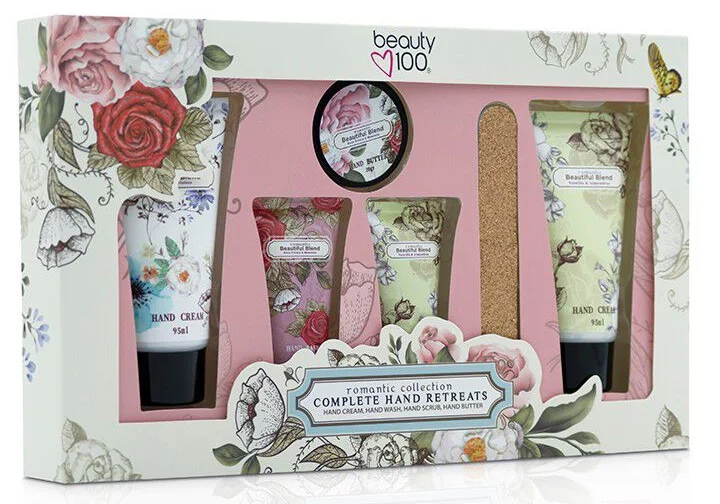 Beauty 100 Estuche Romantic Tratamiento Manos - 2Cremas + Jabón + Exfoliante + Manteca + Lima