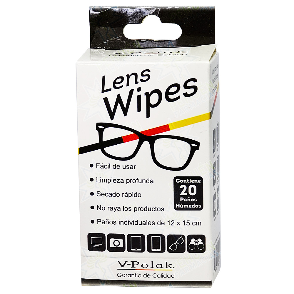 Toallitas Limpiadoras de Lentes 20 unidades V-Polak