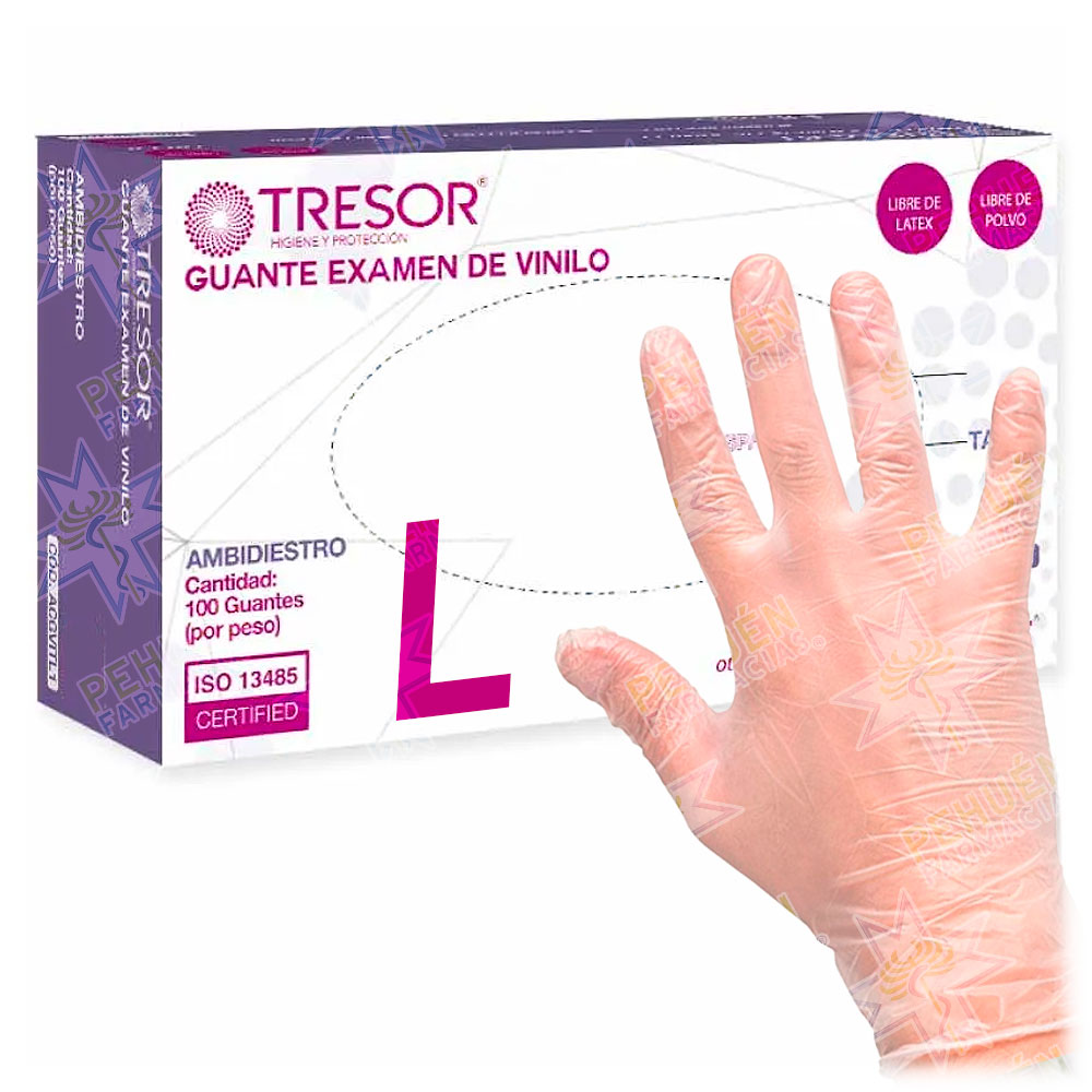 Tresor Guantes Examinación Vinilo Talla L Sin Polvo Transparentes 100 Unidades Reutter