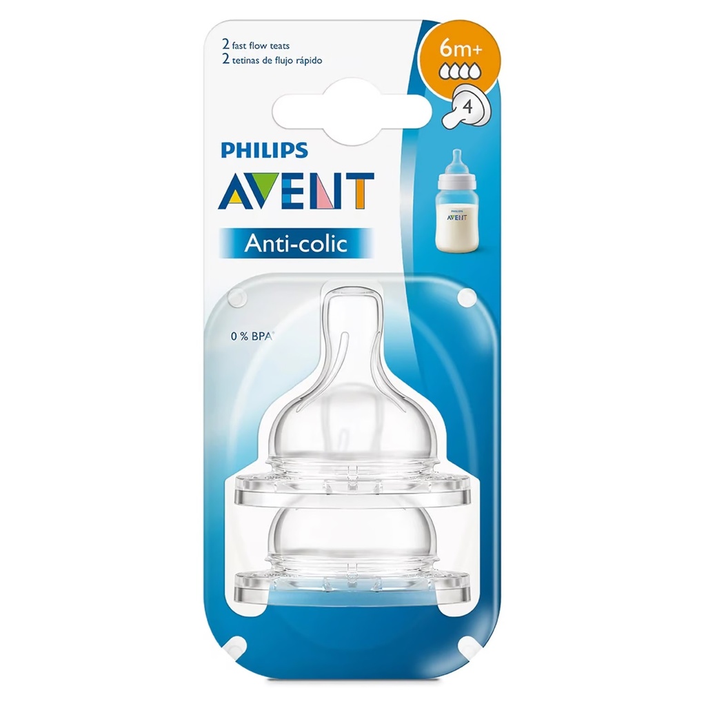 Avent Anti-Colic Tetinas Flujo Rápido 6M+ 2 Unidades Philips