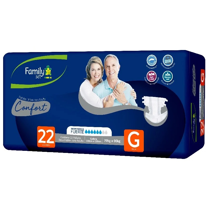 Family Set Confort 22 Pañales para Adulto Talla G 70-90 Kg