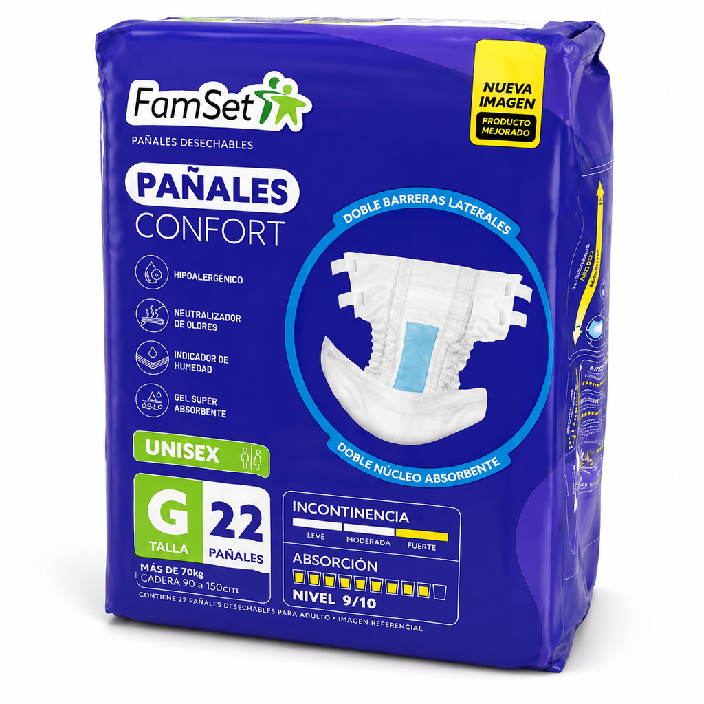 Family Set Confort 22 Pañales para Adulto Talla G 70-90 Kg