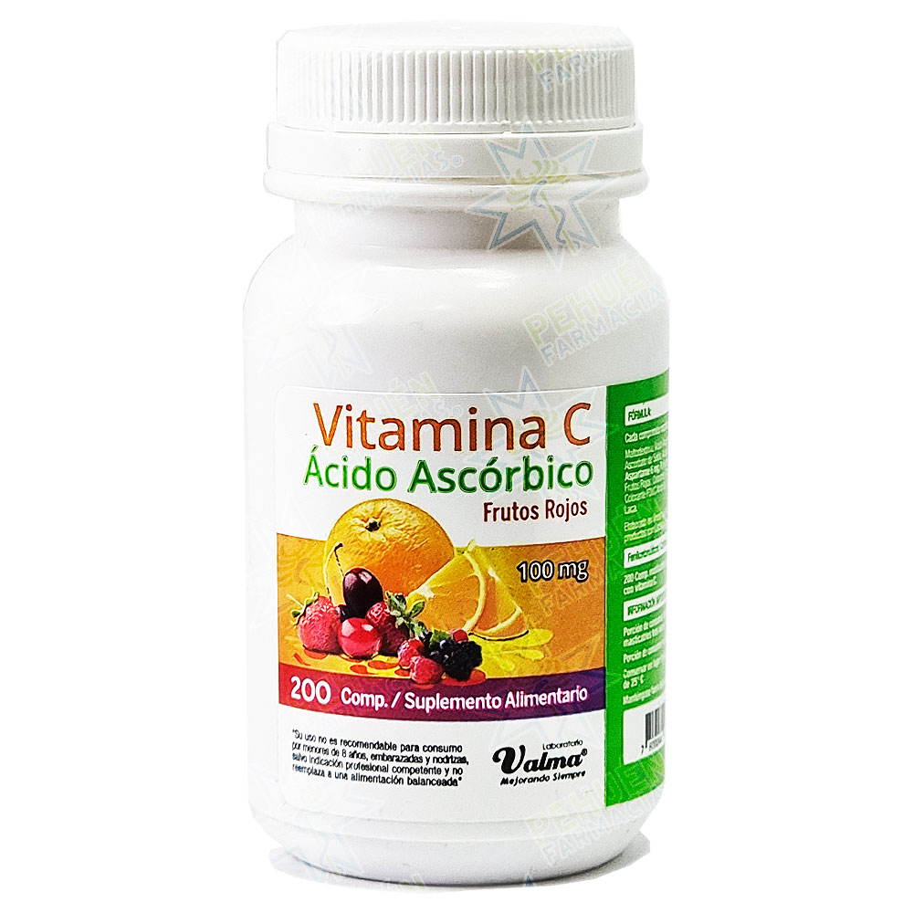 Vitamina C 100 mg 200 Comprimidos Masticables Frutos Rojos Valma