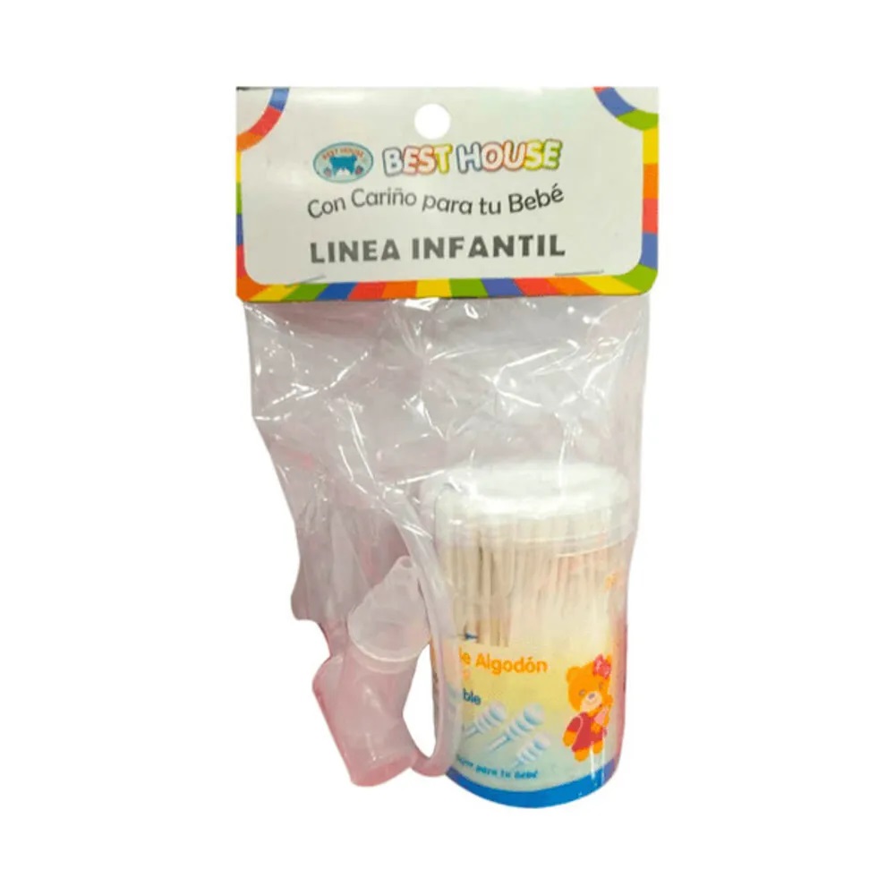 Aspirador Nasal con Depósito + 200 Cotonitos Delgados y Acanalados Best House