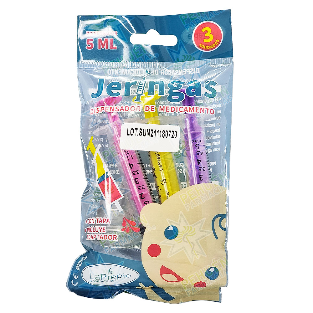 Set Dispensador de Medicamento 3 Jeringas 5 mL con tapa + Adaptador La Prepié