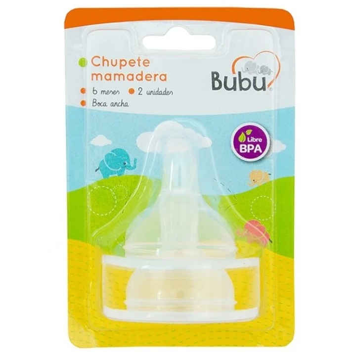 Bubu 2 Tetinas de Repuesto Mamadera Boca Ancha 6 m+