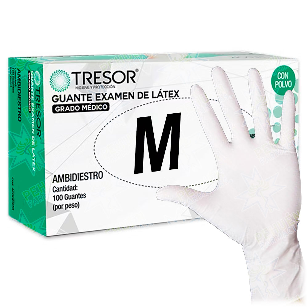 Tresor Guantes Examinación Látex Talla M Con Polvo Blancos 100 Unidades Grado Médico Reutter