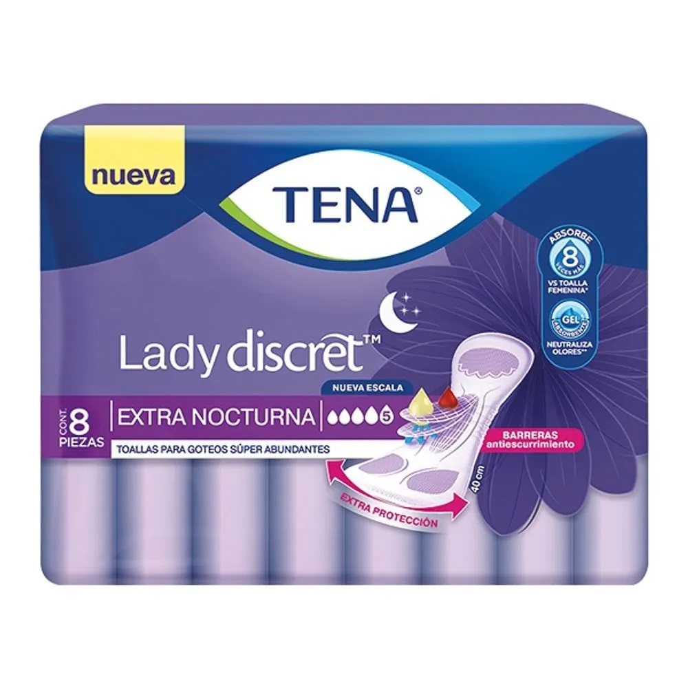 Tena Lady Discret Nocturna Goteos Super Abundantes 8 Toallas