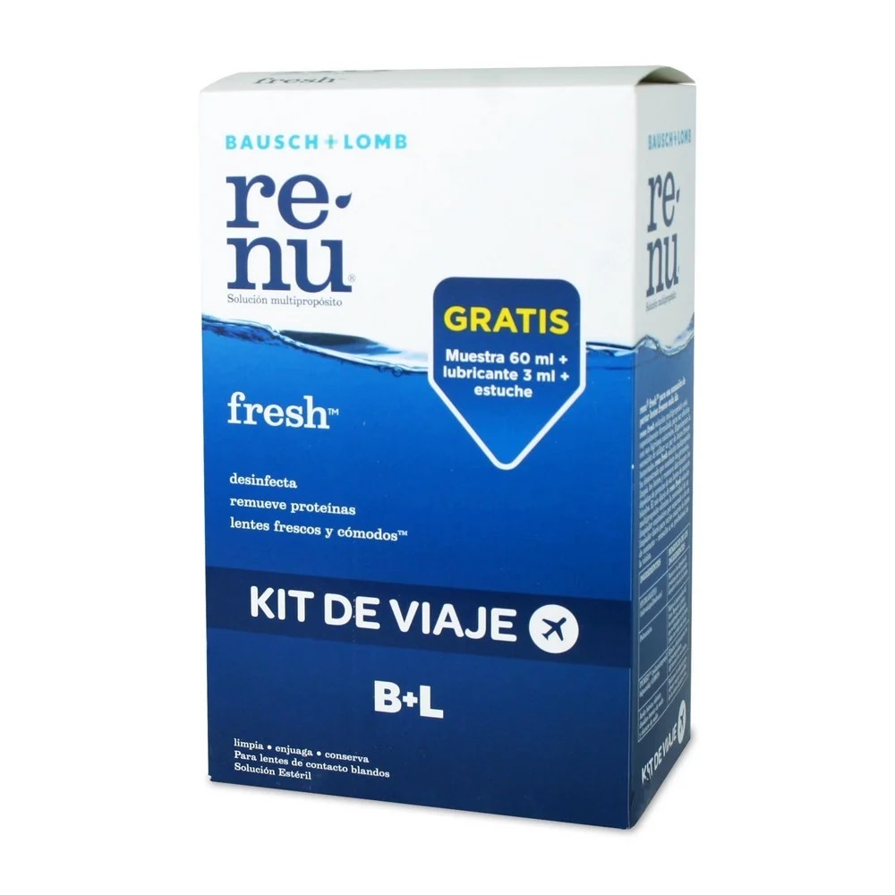 Renu Fresh Kit de Viaje Lentes de Contacto Sol. Multipropósito 355 mL + 60 mL + Lubricante + Estuche Bausch & Lomb